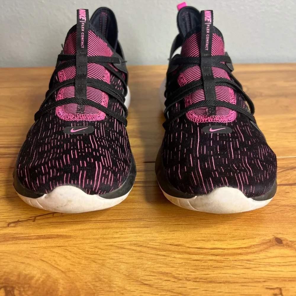 Nike Flex Running Shoes Girls 8 Black Pink‎ Contact 3 AQ7481-002 Sneakers